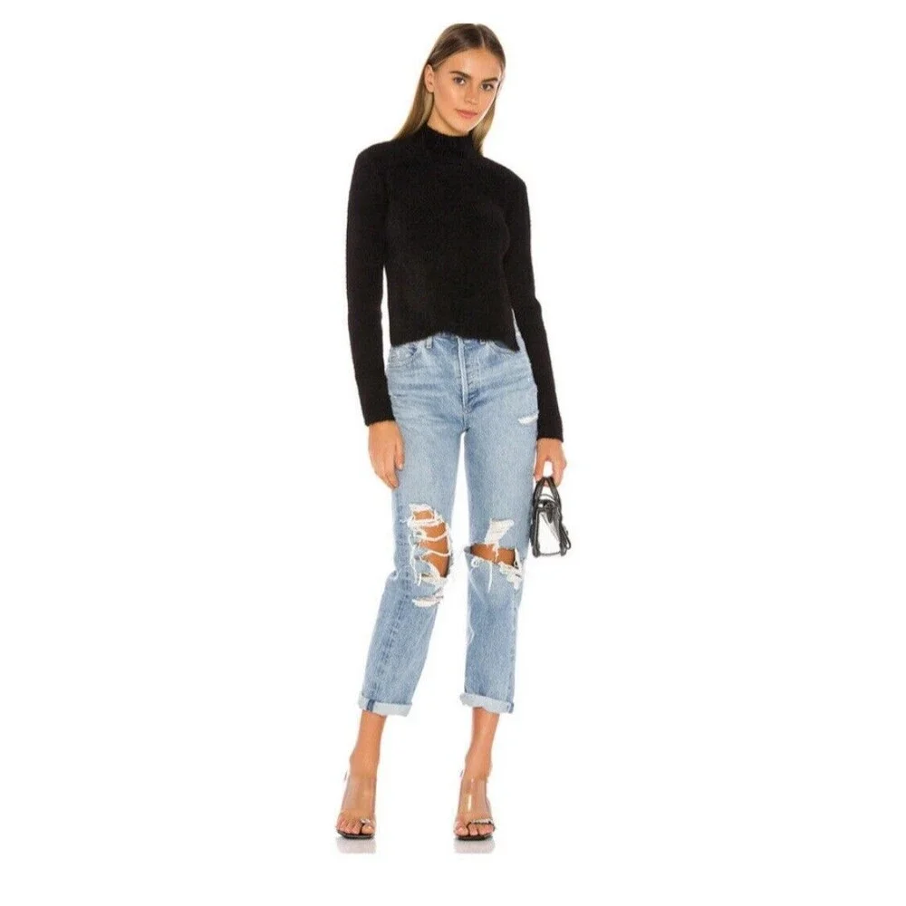 H:our Revolve Mock Neck Open Back Black Sweater With Rhinestone Chain‎ Size XS